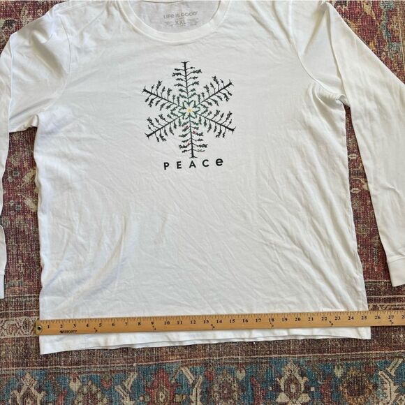 Women’s XXL Life is Good White Long Sleeve Shirt with Snowflake Peace treeDesign - Picture 7 of 13